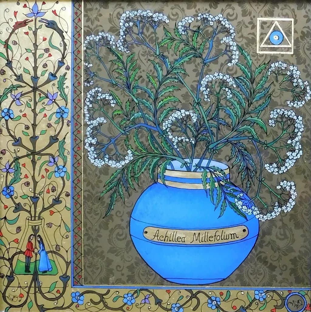 Whispers of Achillea: A Floral Reverie in Blue and Gold