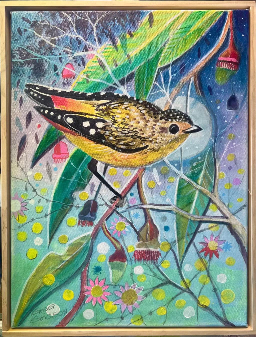 Whimsical Harmony: A Colorful Bird Amidst Nature's Palette
