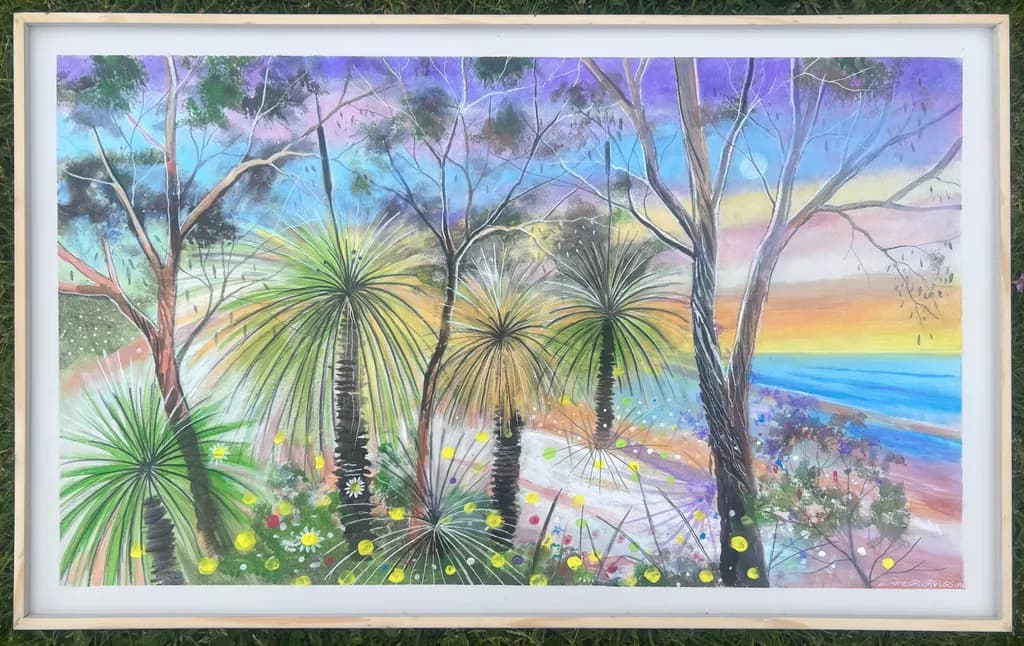 Whispers of the Coast: A Vibrant Sunset Over Lush Palms and Tranquil Waters