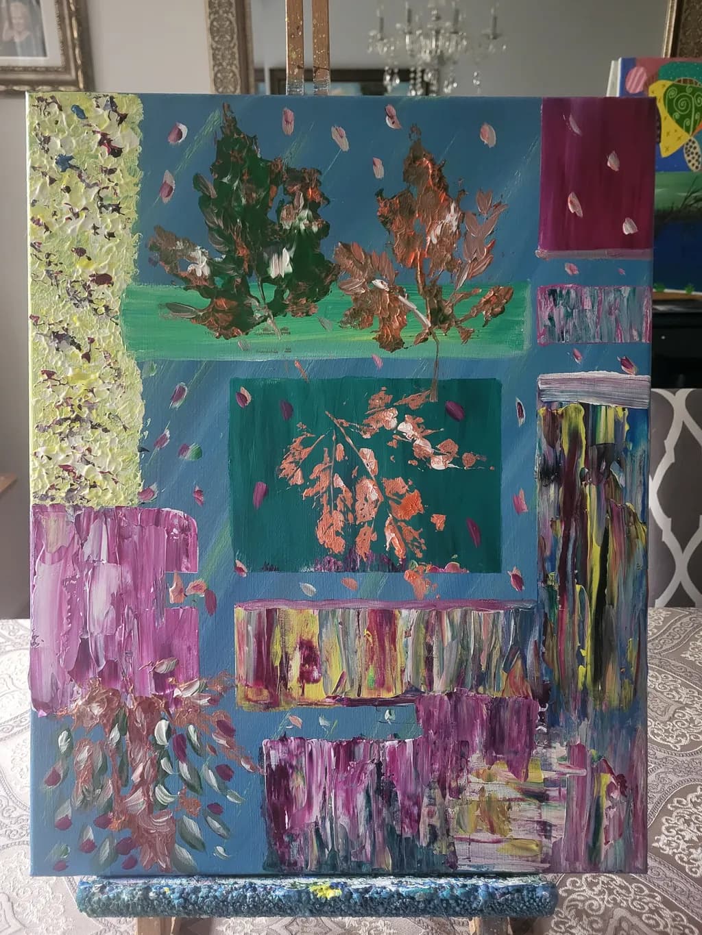 Vibrant Leaves: An Abstract Journey Through Color and Texture on Canvas