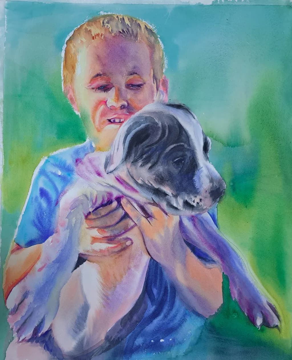 Boy and Pup Embrace