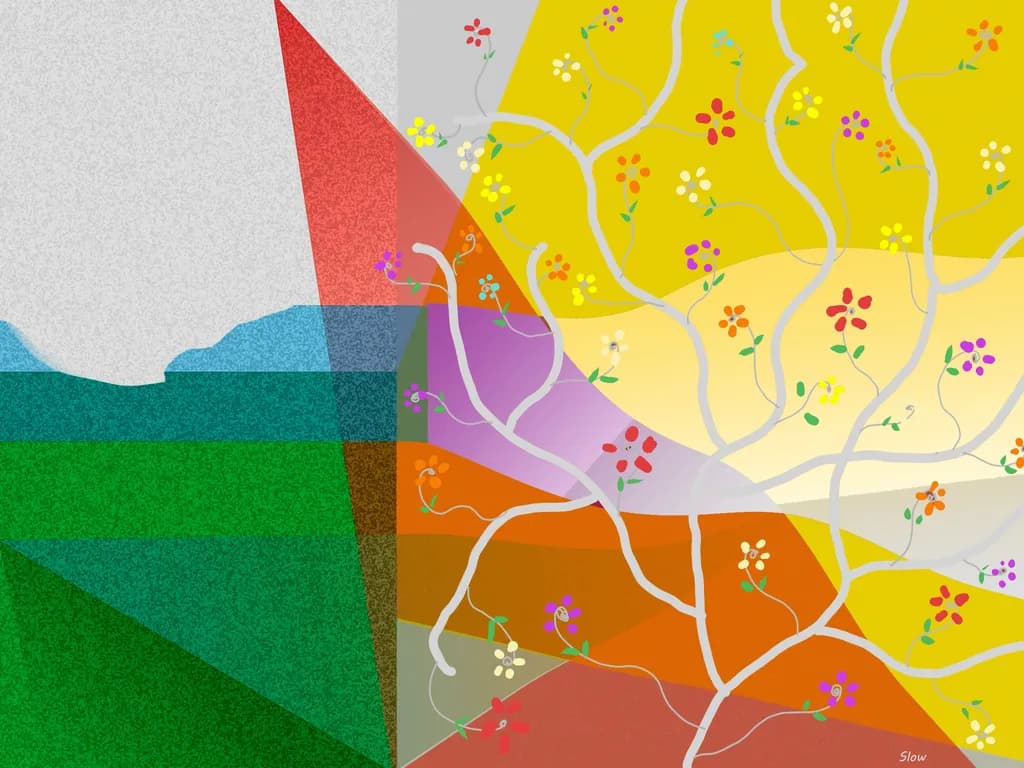 Vibrant Geometric Harmony: An Abstract Floral Journey Through Nature's Palette