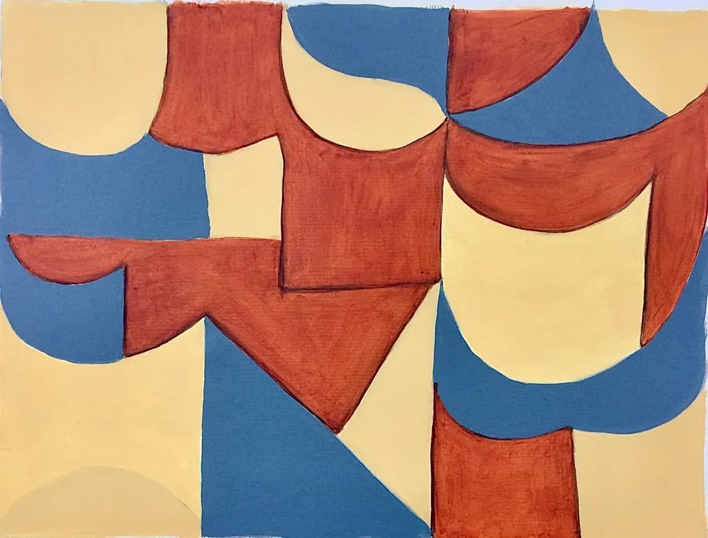 Harmonious Shapes: A Dance of Earthy Tones and Sky Blues