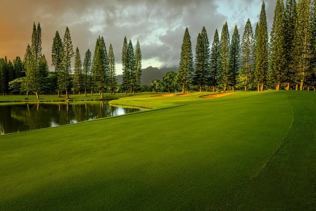 Serenity on the Green: A Tranquil Golf Course Landscape at Dusk