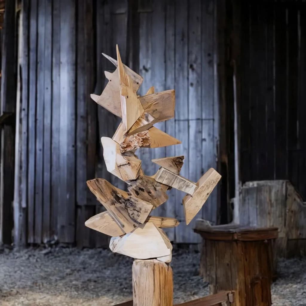 Whispers of Nature: A Dynamic Wooden Sculpture in Motion