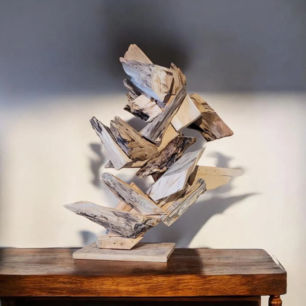 Dynamic Balance: An Abstract Wooden Sculpture in Motion