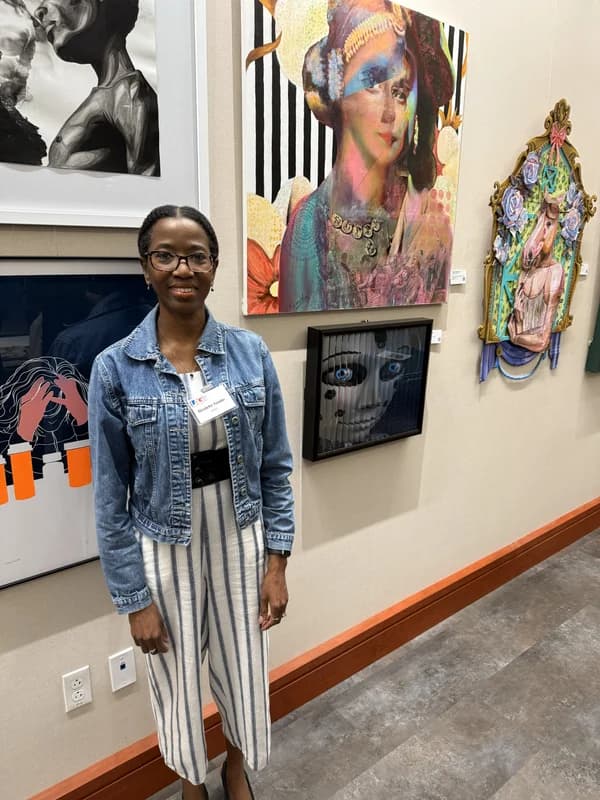 At reception of "Artists' Narratives" Exhibition in Tiburon, CA