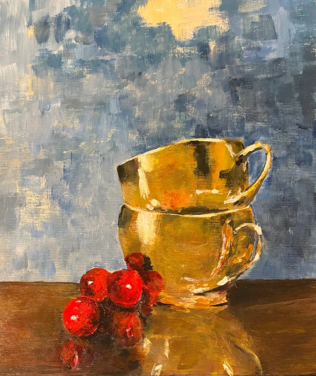 Golden Teacups with Cherries