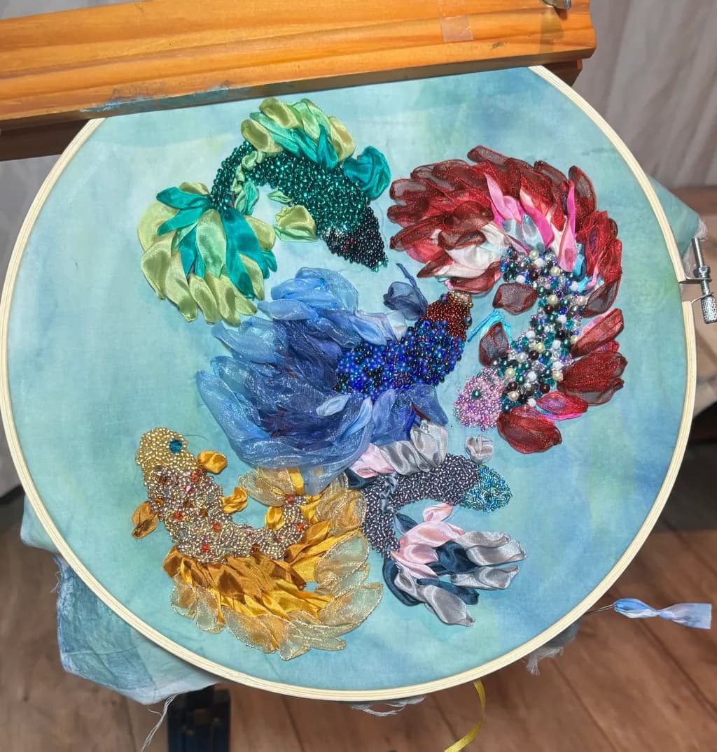 Embroidered Koi Dance