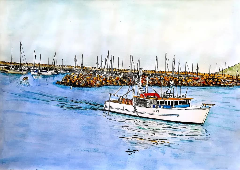 Serenity at the Harbor: A Tranquil Fishing Boat Journey