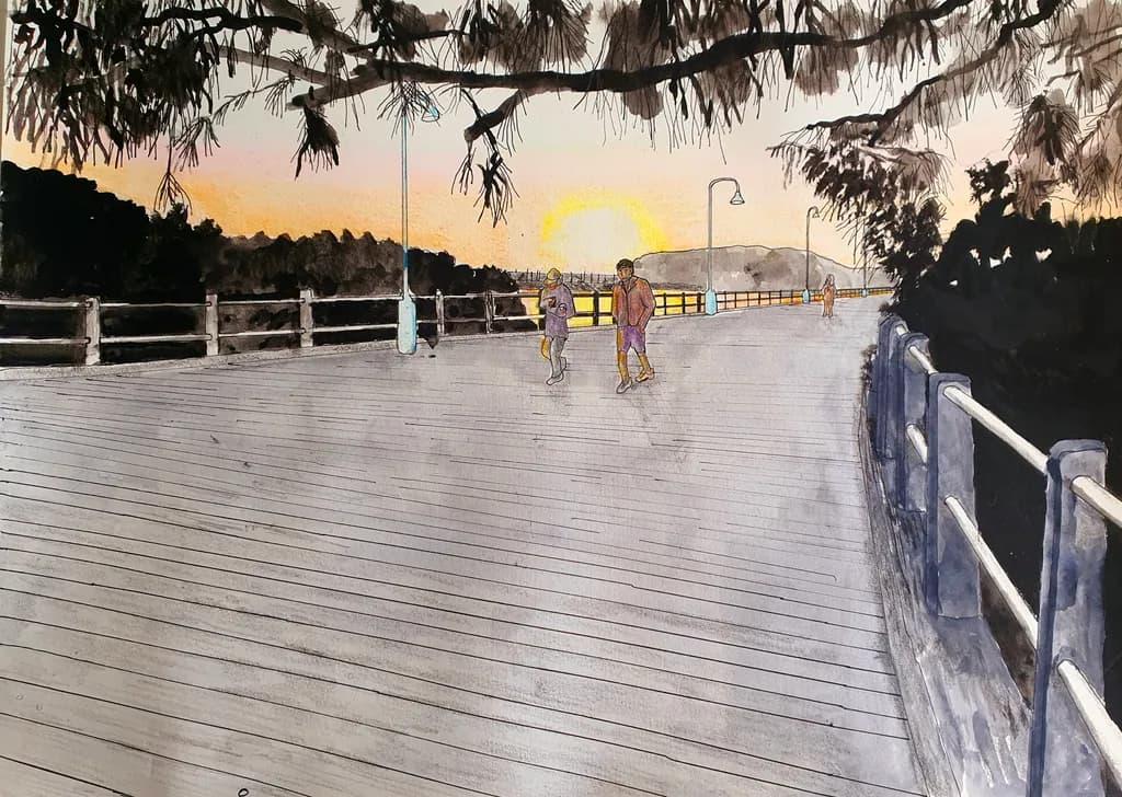 Walkers on Coffs Jetty at Sunrise