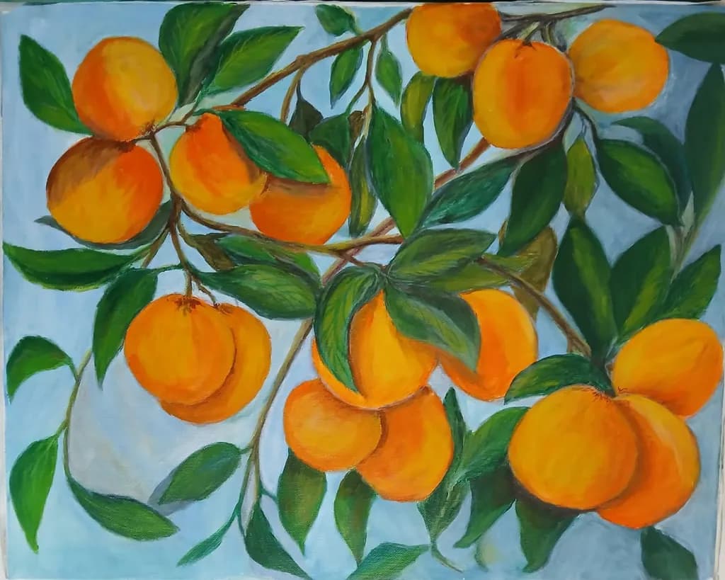 Vibrant Citrus Harmony: A Lush Display of Golden Oranges and Green Leaves