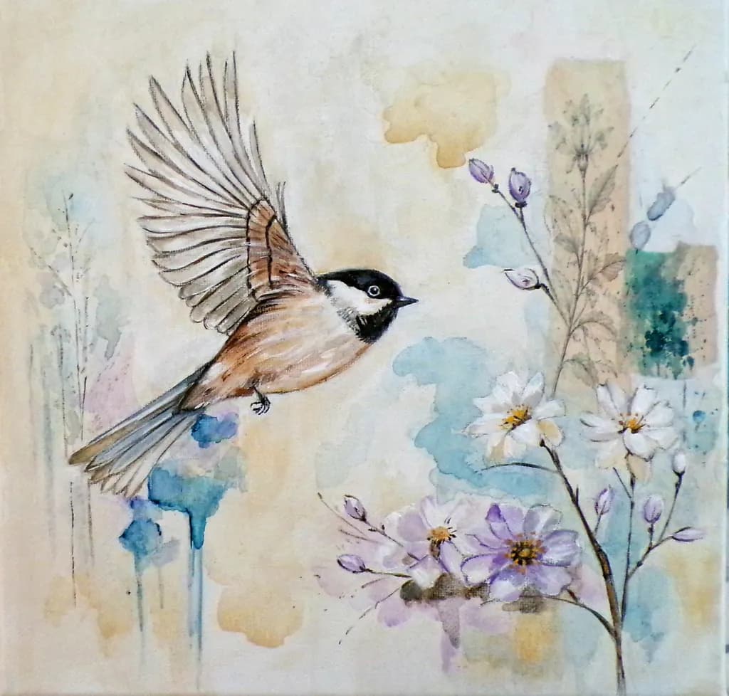 Bird Among Wildflowers