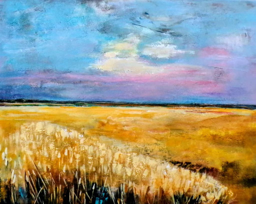 Golden Horizon: A Serene Landscape of Fields and Sky