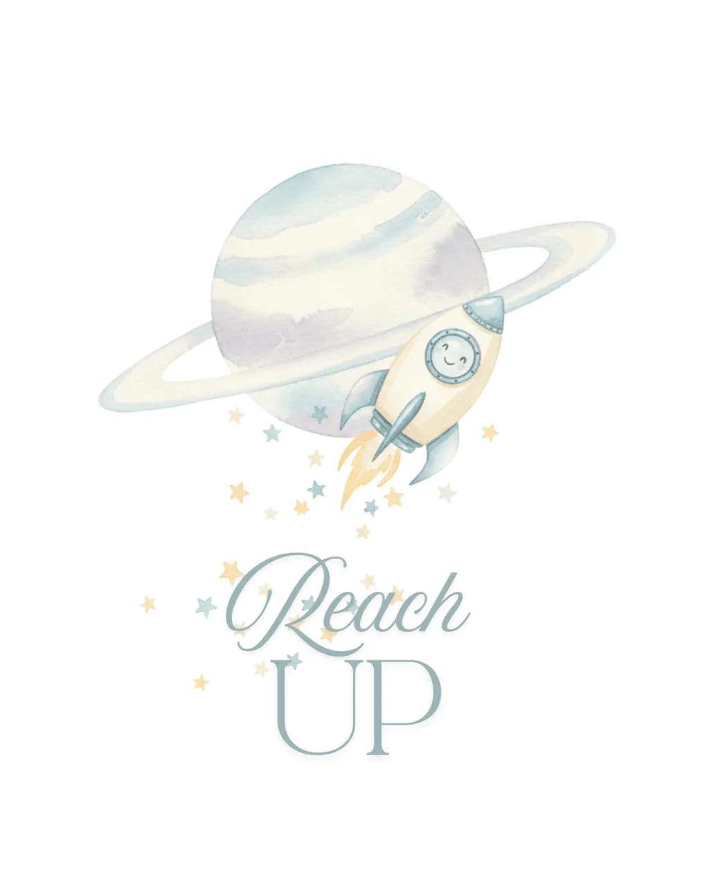Whimsical Journey: Reach Up to the Stars with a Playful Rocket and Planet
