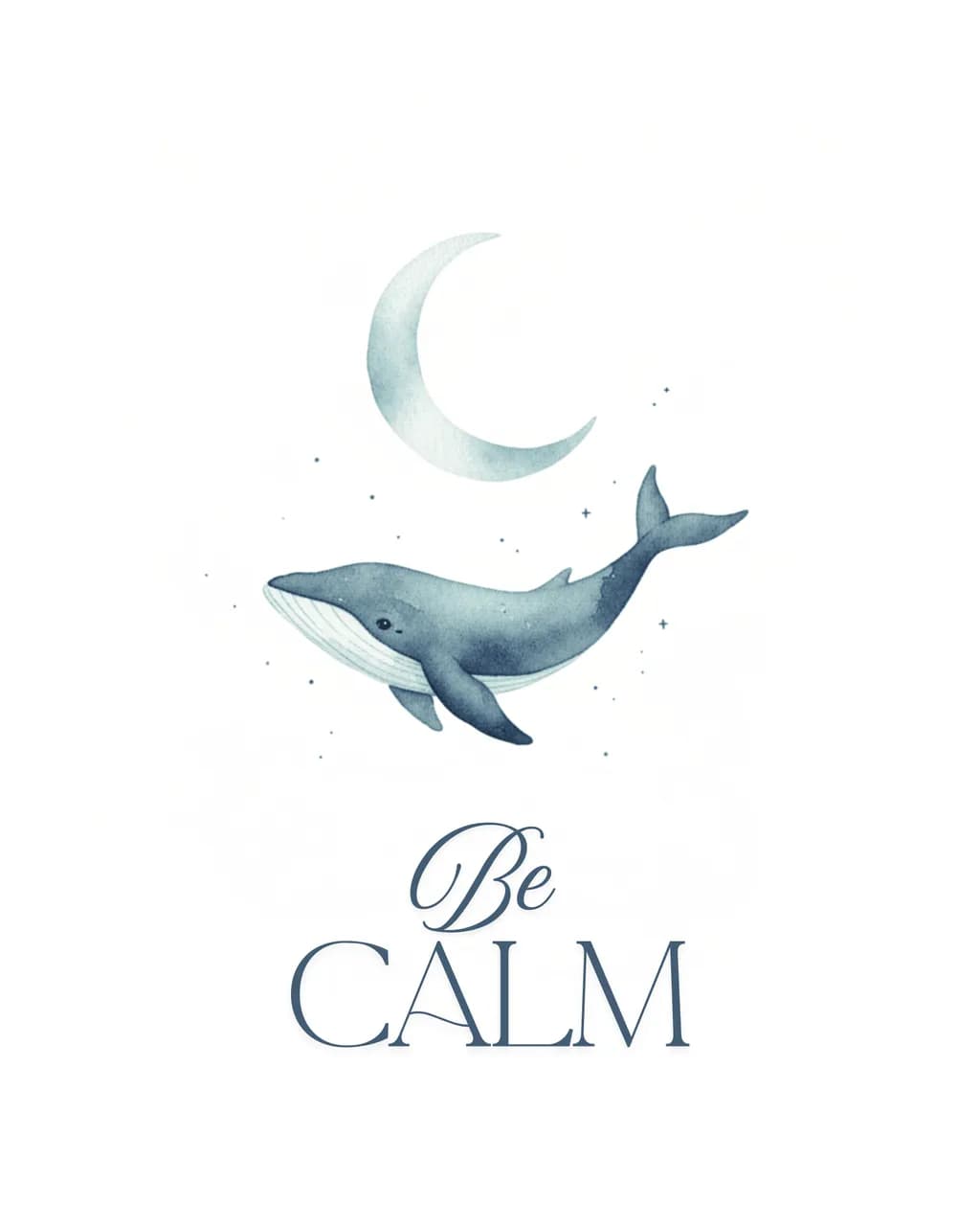 Whale Beneath the Moon: A Serene Watercolor Journey to Calmness