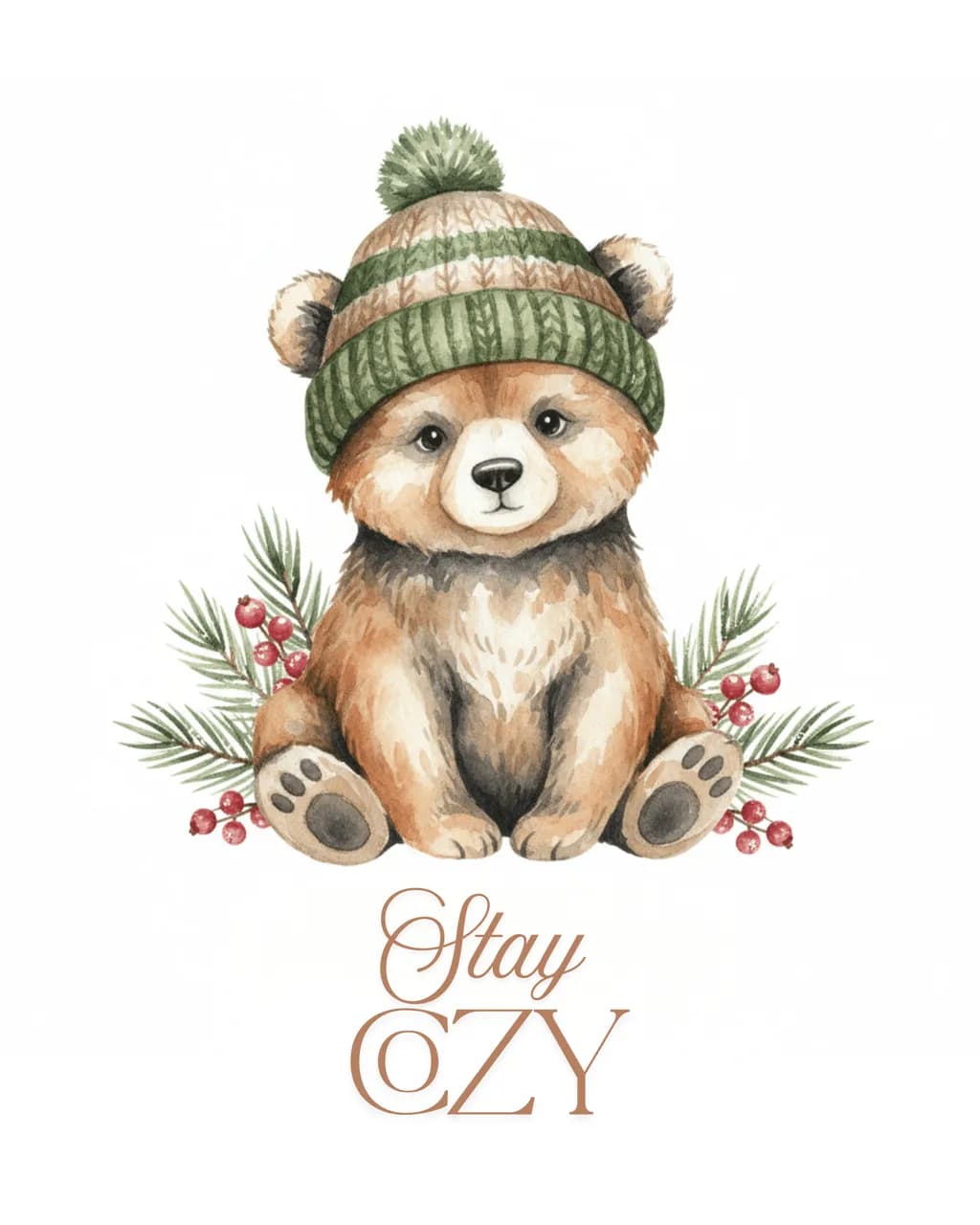 Cozy Bear in a Holiday Hat: Whimsical Winter Illustration