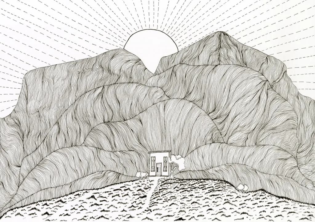 Whispers of the Mountains: A Serene Landscape Embracing Home and Sunlight