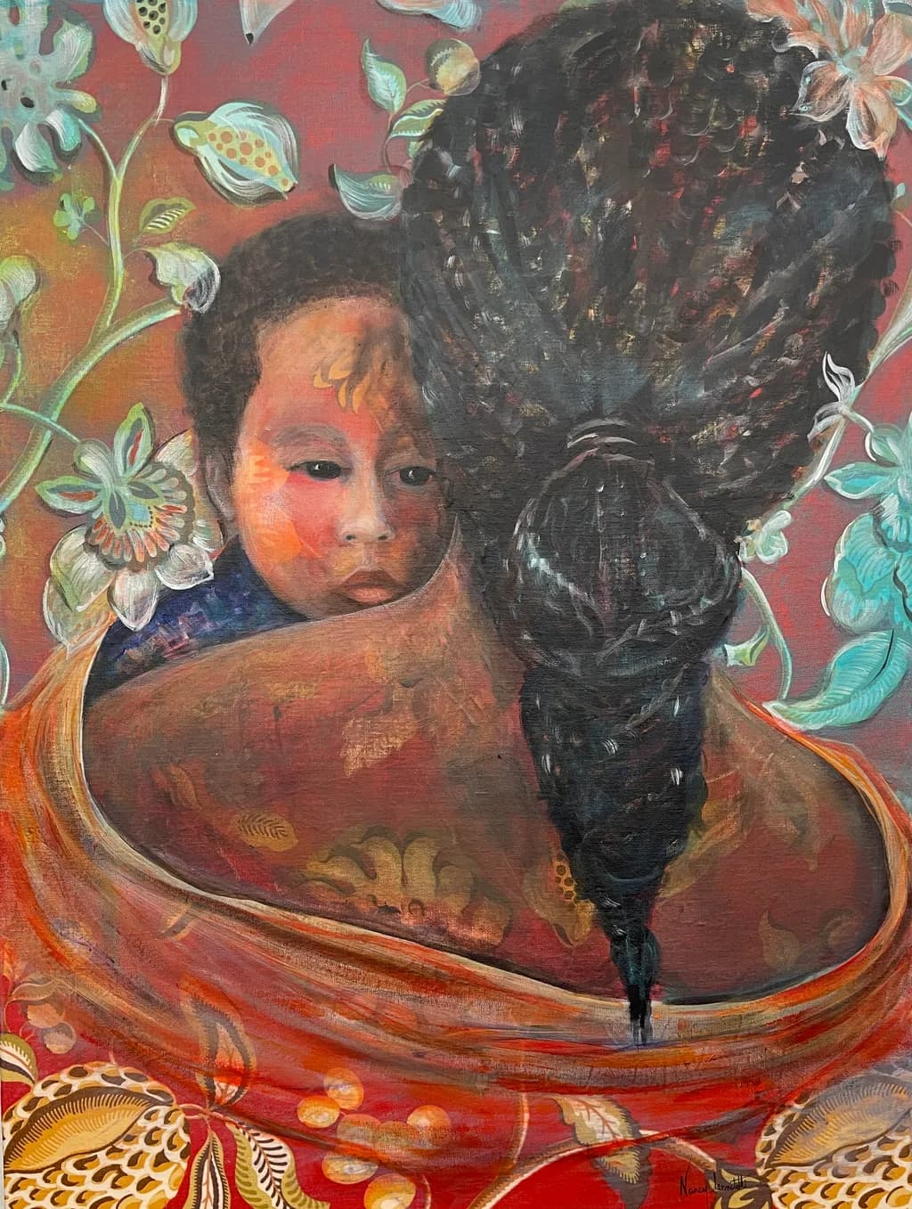 Panama Mother with Braided Hair and Child