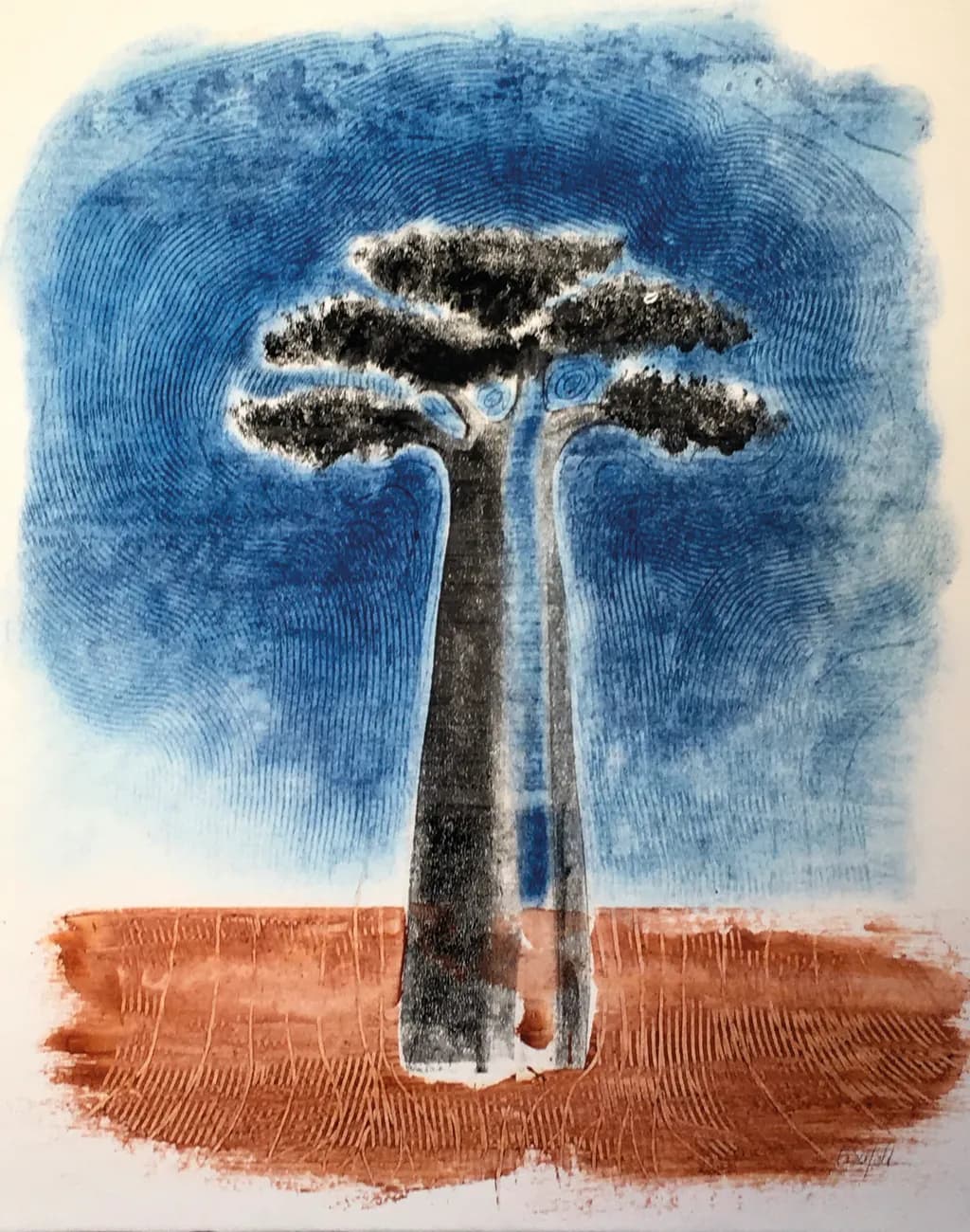 Whispers of Nature: An Abstract Journey Through Blue Landscapes and Majestic Trees