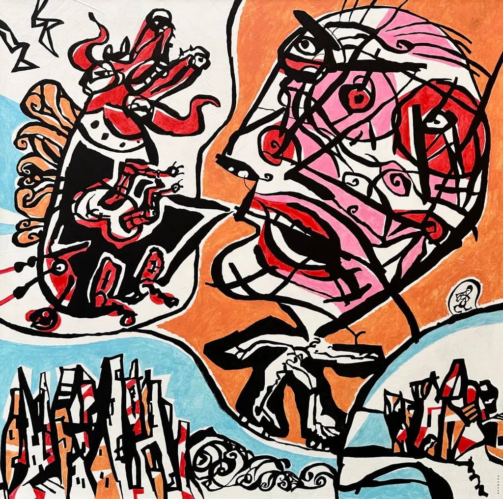 Abstract Faces and Cityscape