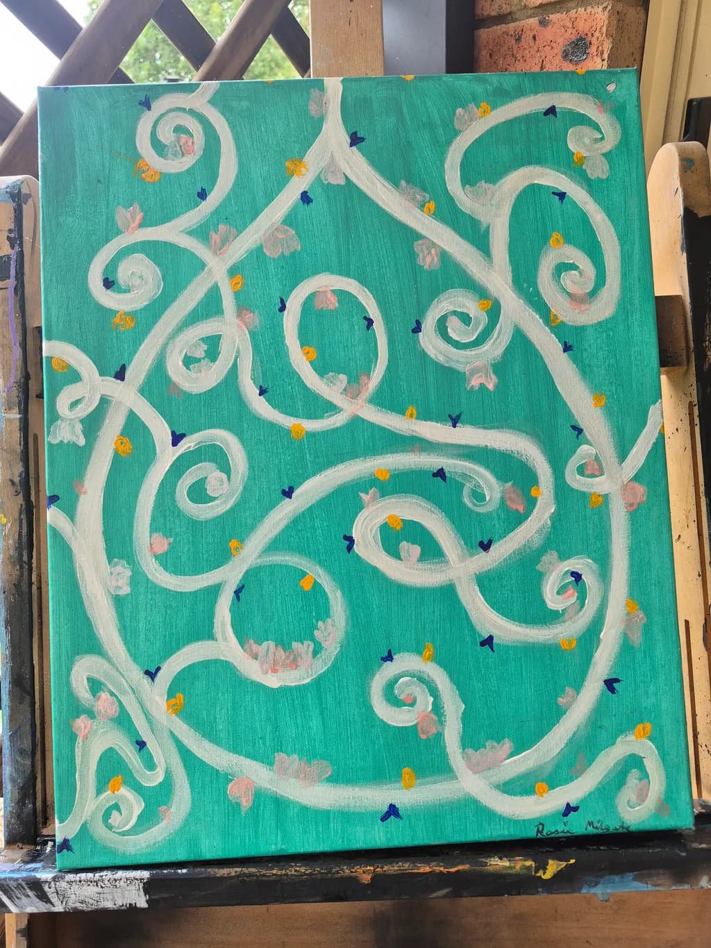 Floral Swirls on Teal