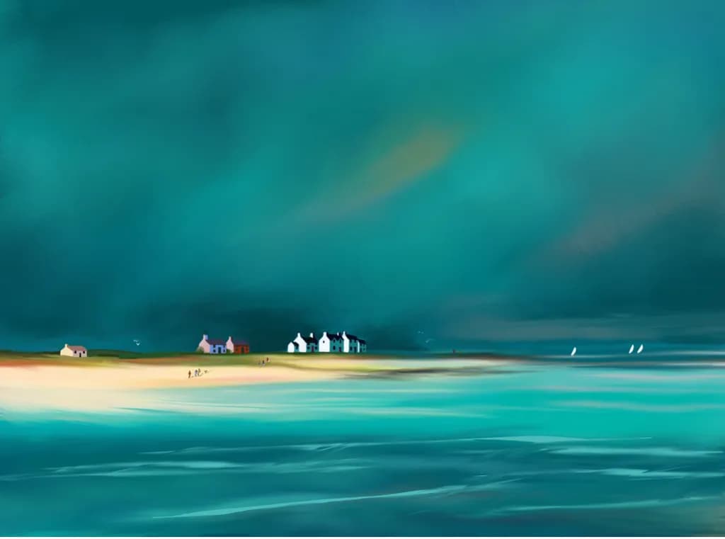 Whispers of the Sea: A Tranquil Coastal Escape with Colorful Cottages and Gentle Waves