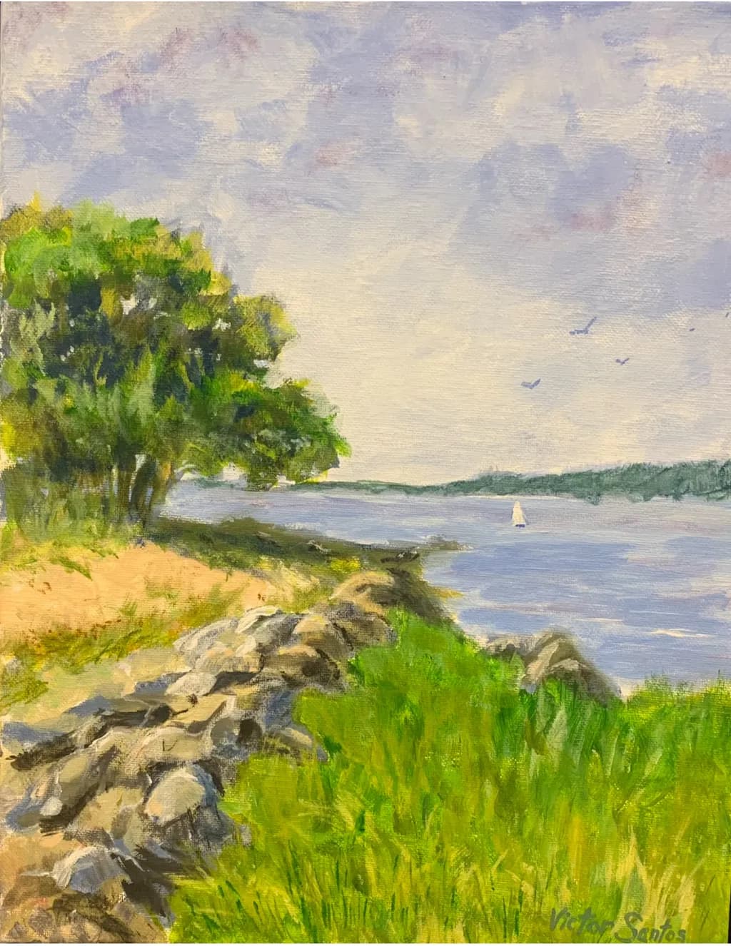 Lakeside Path and Sailboat