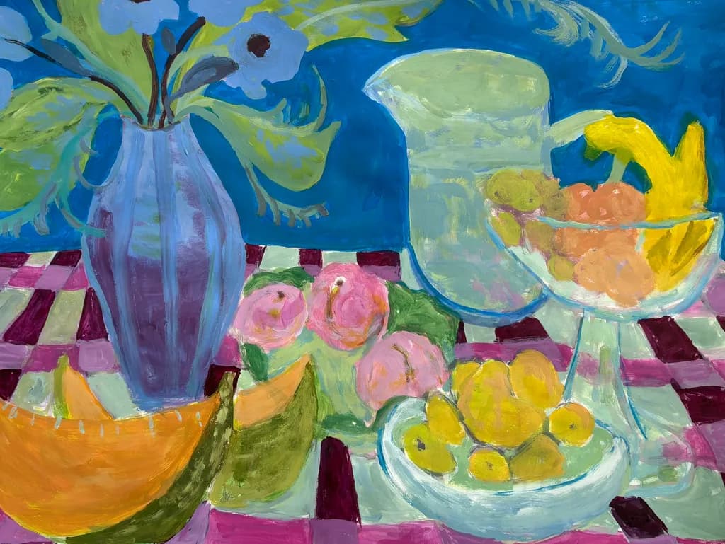 Checkered Fruit Still Life