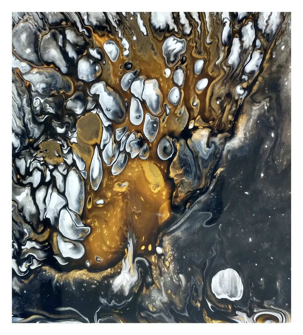 Golden Whispers: A Dance of Black and White in Fluid Artistry