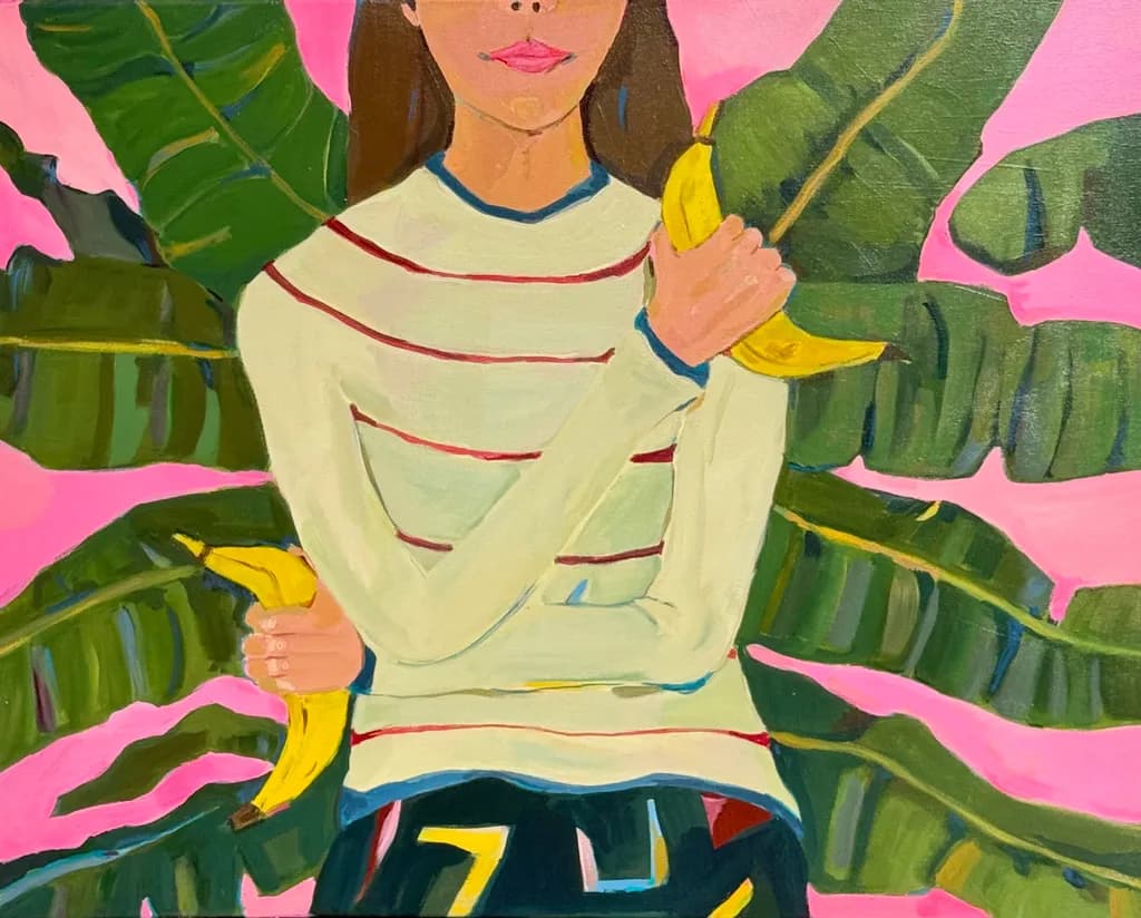 Vibrant Whimsy: A Playful Portrait of Bananas and Leaves