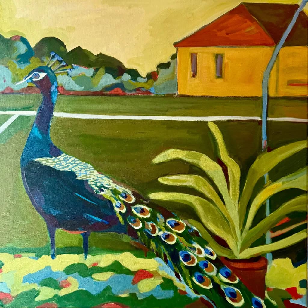 Vibrant Elegance: A Peacock's Grace in a Sunlit Garden