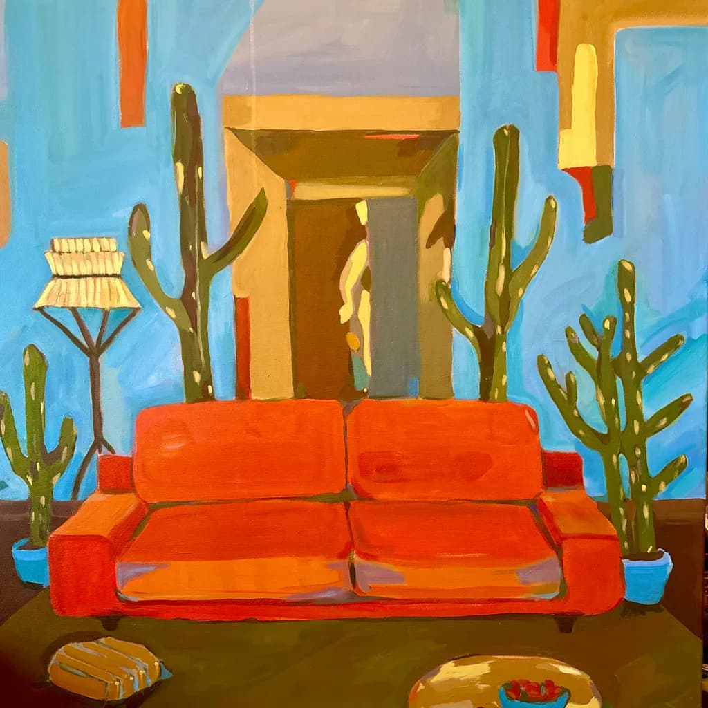 Vibrant Desert Oasis: A Cozy Retreat with Cacti and Colorful Comfort