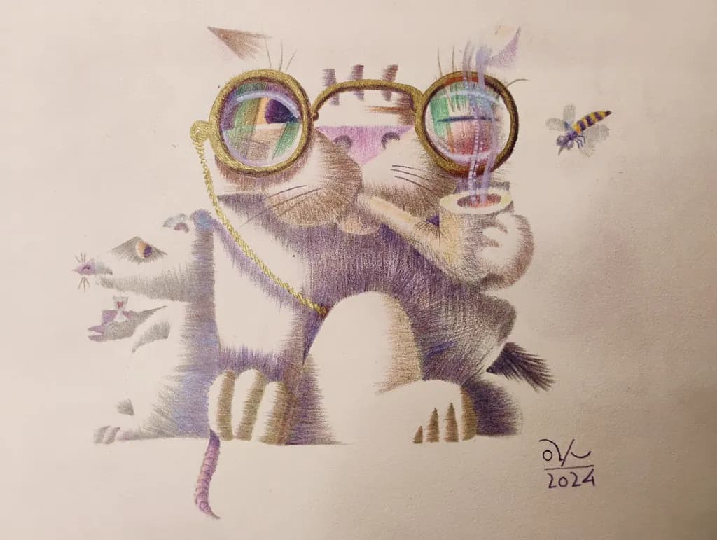Whimsical Whiskers: The Cat with Spectacles and a Secret Sip
