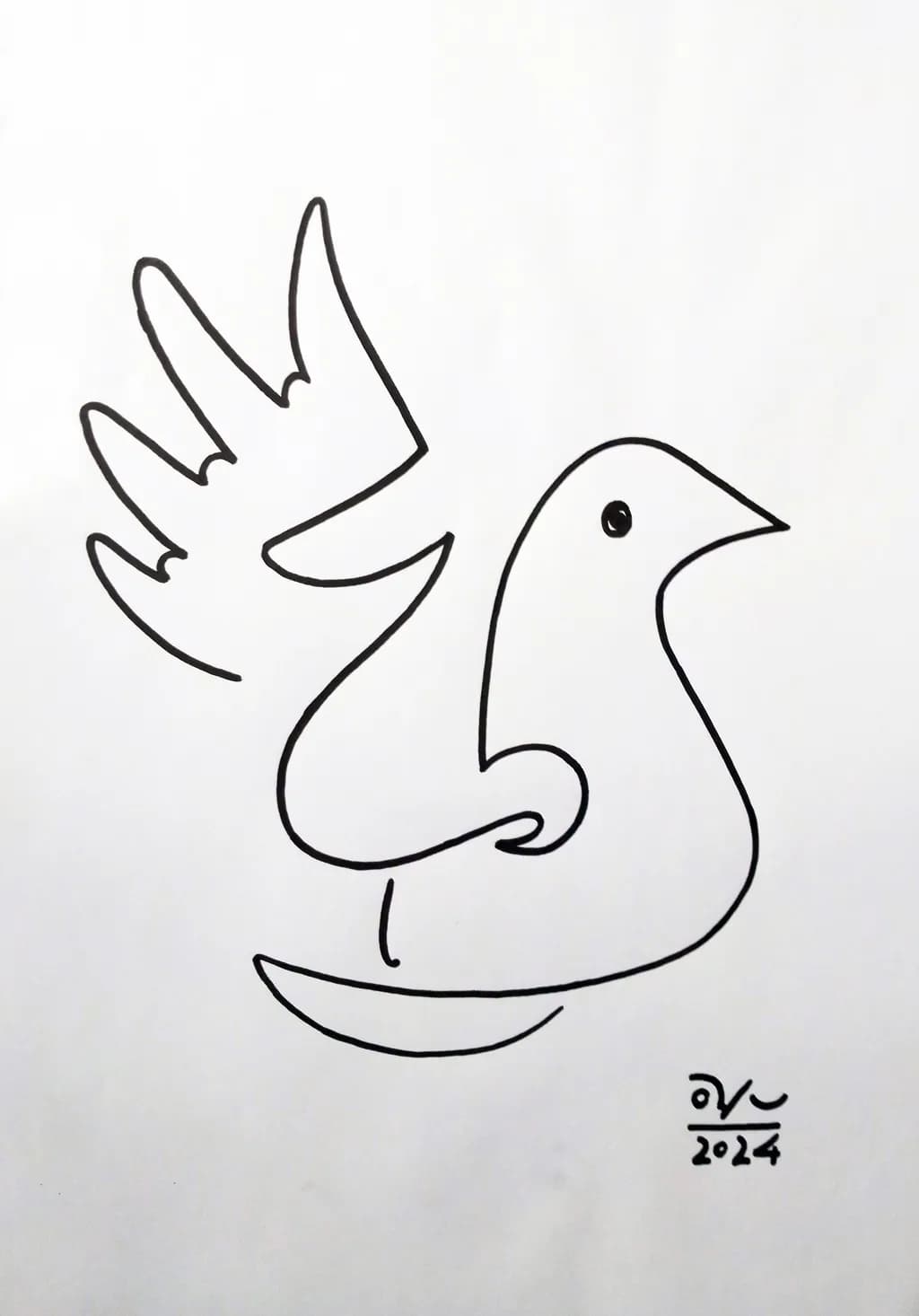Whimsical Minimalist Bird: A Contemporary Outline Design for 2024