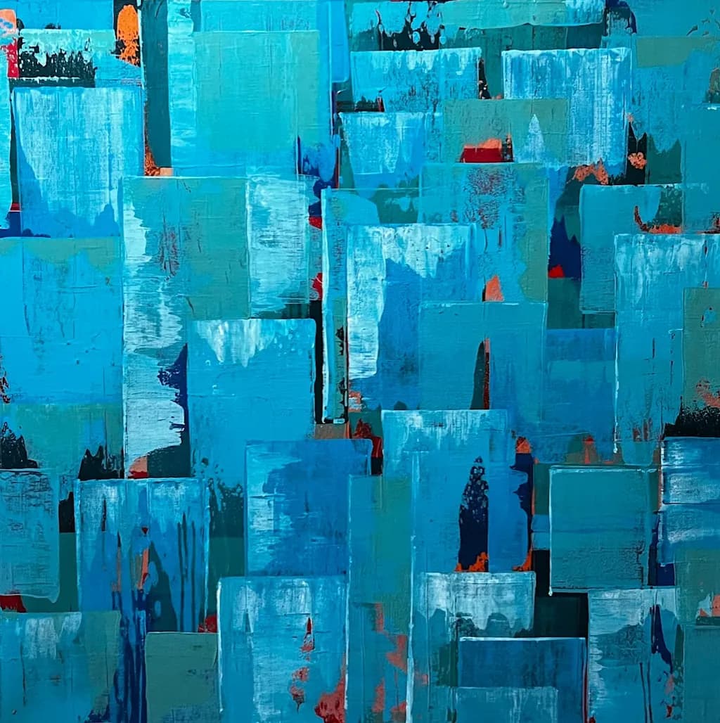 36x36 acrylic abstract. Layers of blue. #acrylicpainting#abstract#colorfield