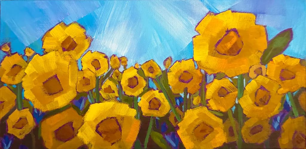 Golden Blooms Under a Bright Sky: A Vibrant Floral Landscape Celebration