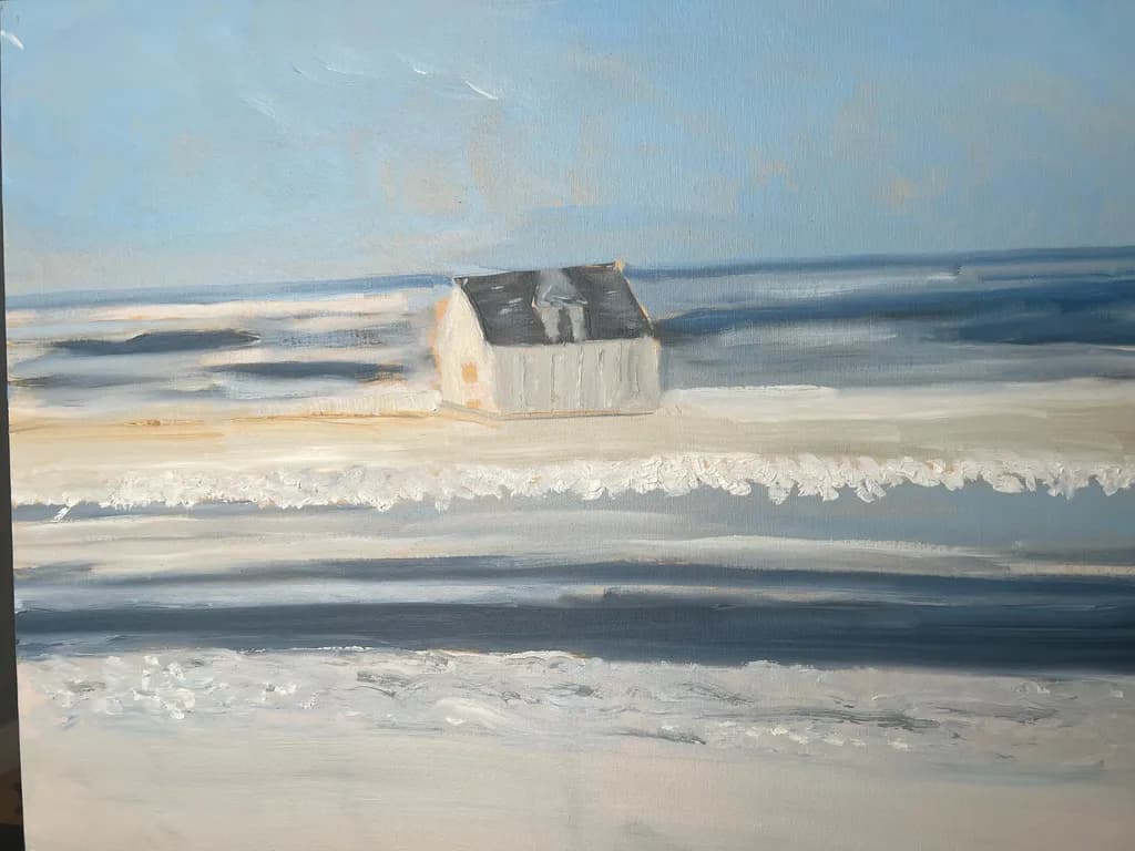 Serenity by the Shore: A Tranquil Beach House Landscape in Soft Hues