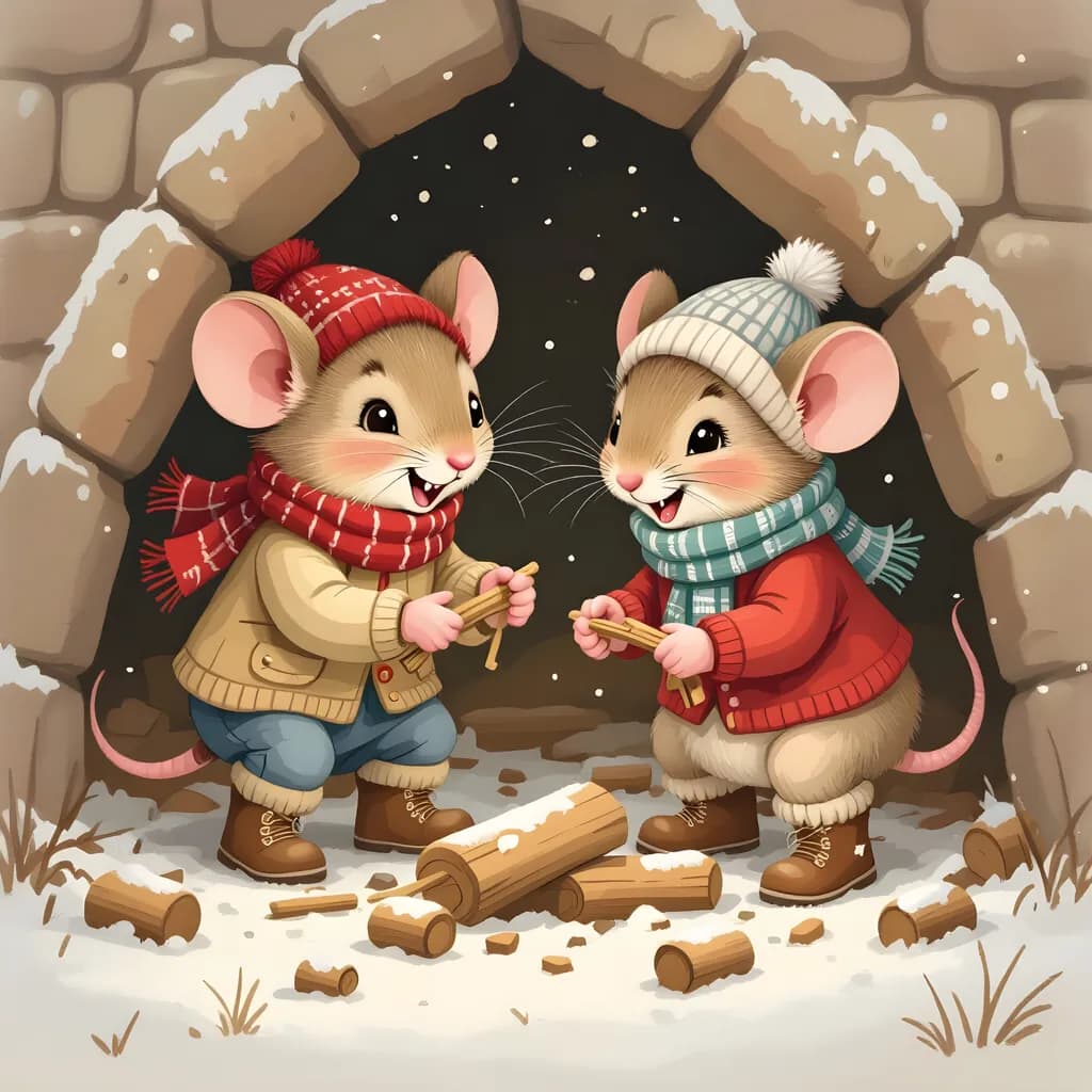Whimsical Winter Adventures: Two Mice Building Memories in the Snow