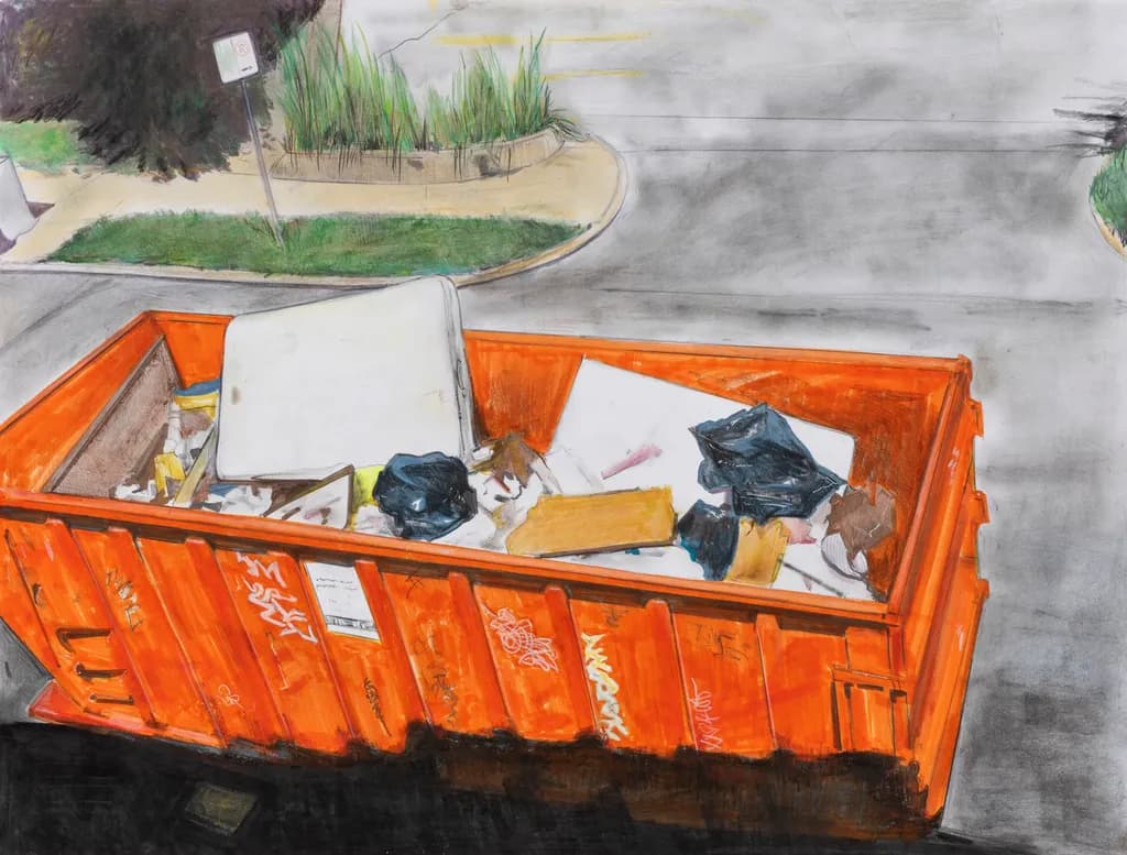 Urban Echoes: The Art of Discarded Dreams in an Orange Dumpster