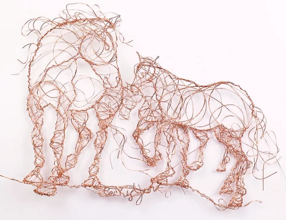 Whispers of Equine Grace: A Copper Wire Dance of Two Horses