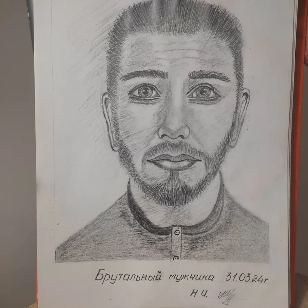 Brutal Masculinity: A Captivating Portrait in Pencil and Charcoal