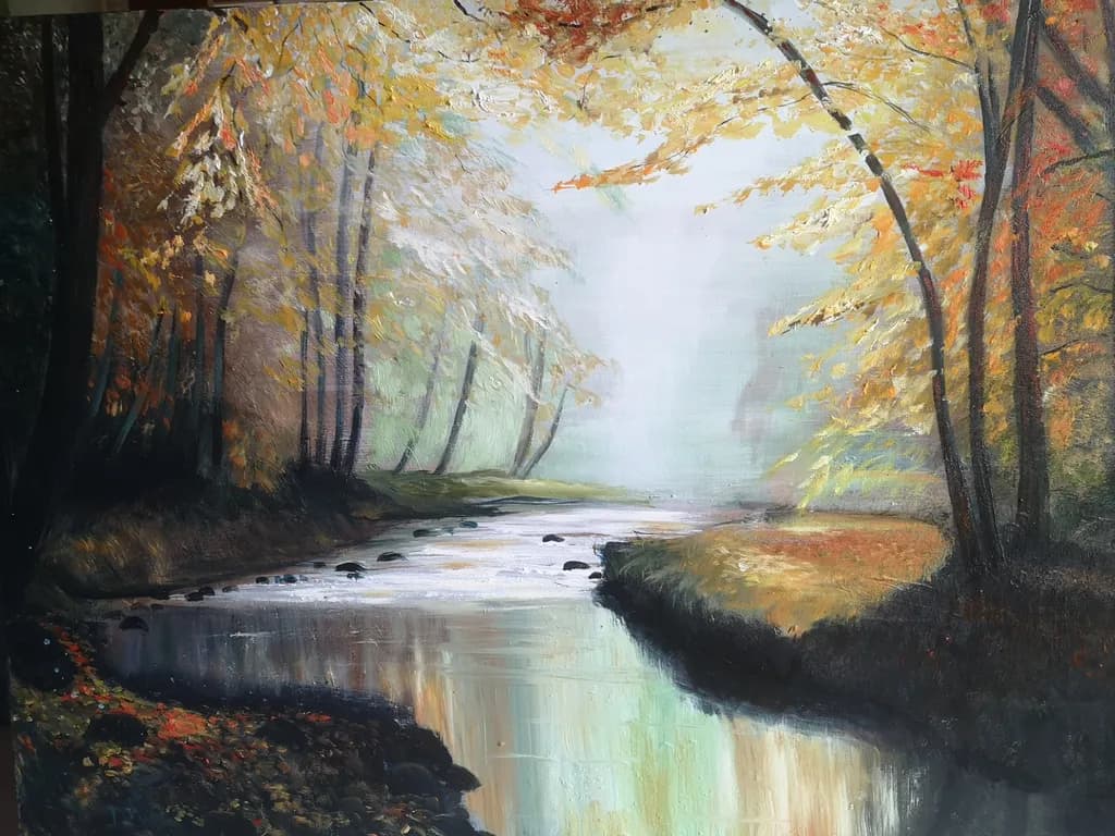 Whispers of Autumn: A Serene Forest Reflection by the River