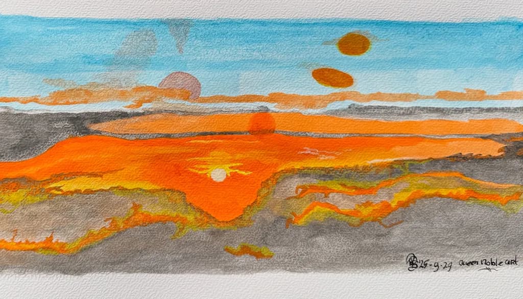 Vibrant Sunset Symphony: An Abstract Watercolor Landscape of Sky and Earth