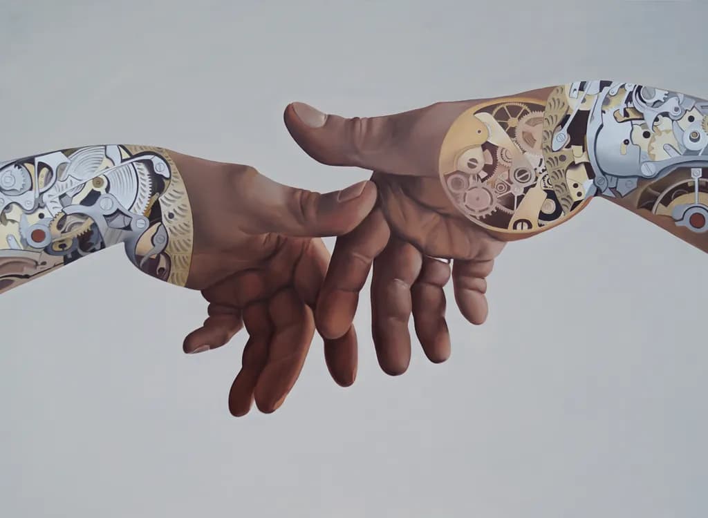 "Mechanical Embrace: The Fusion of Humanity and Technology"