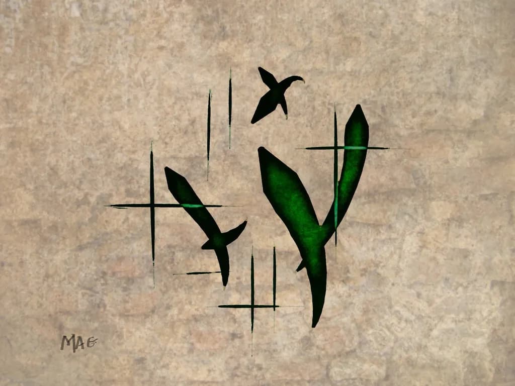 Whispers of Nature: A Dance of Green Silhouettes on Earthy Canvas