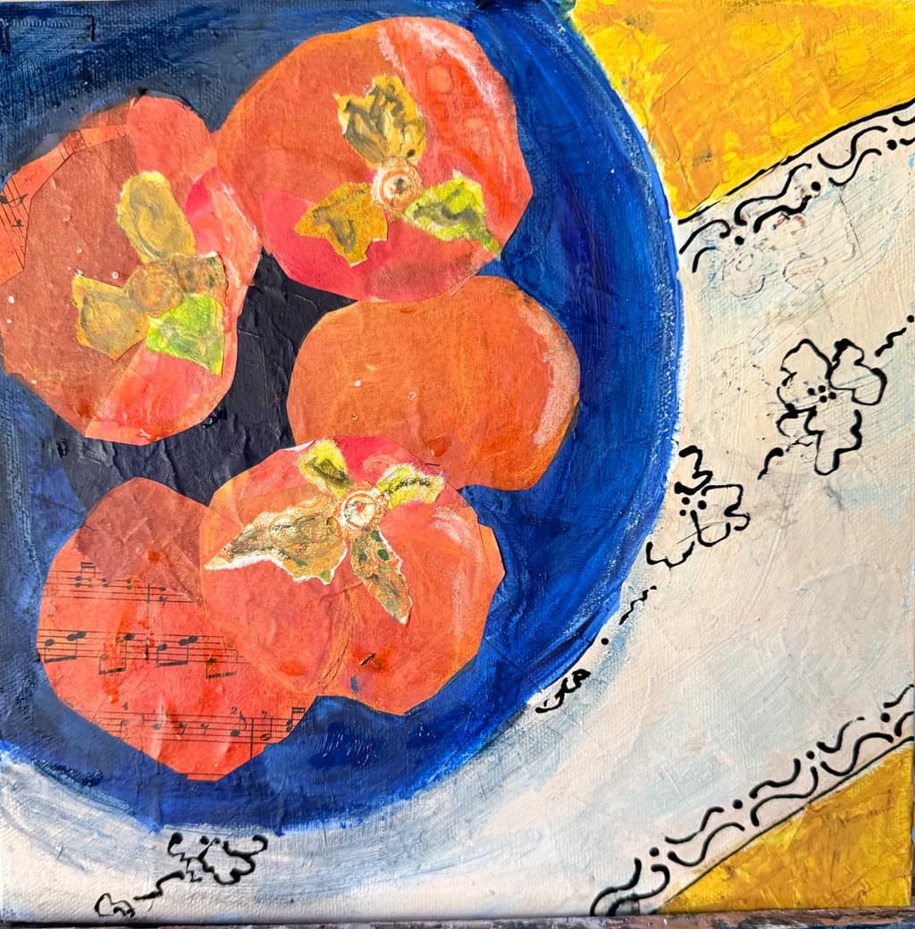 Persimmons in Blue Bowl
