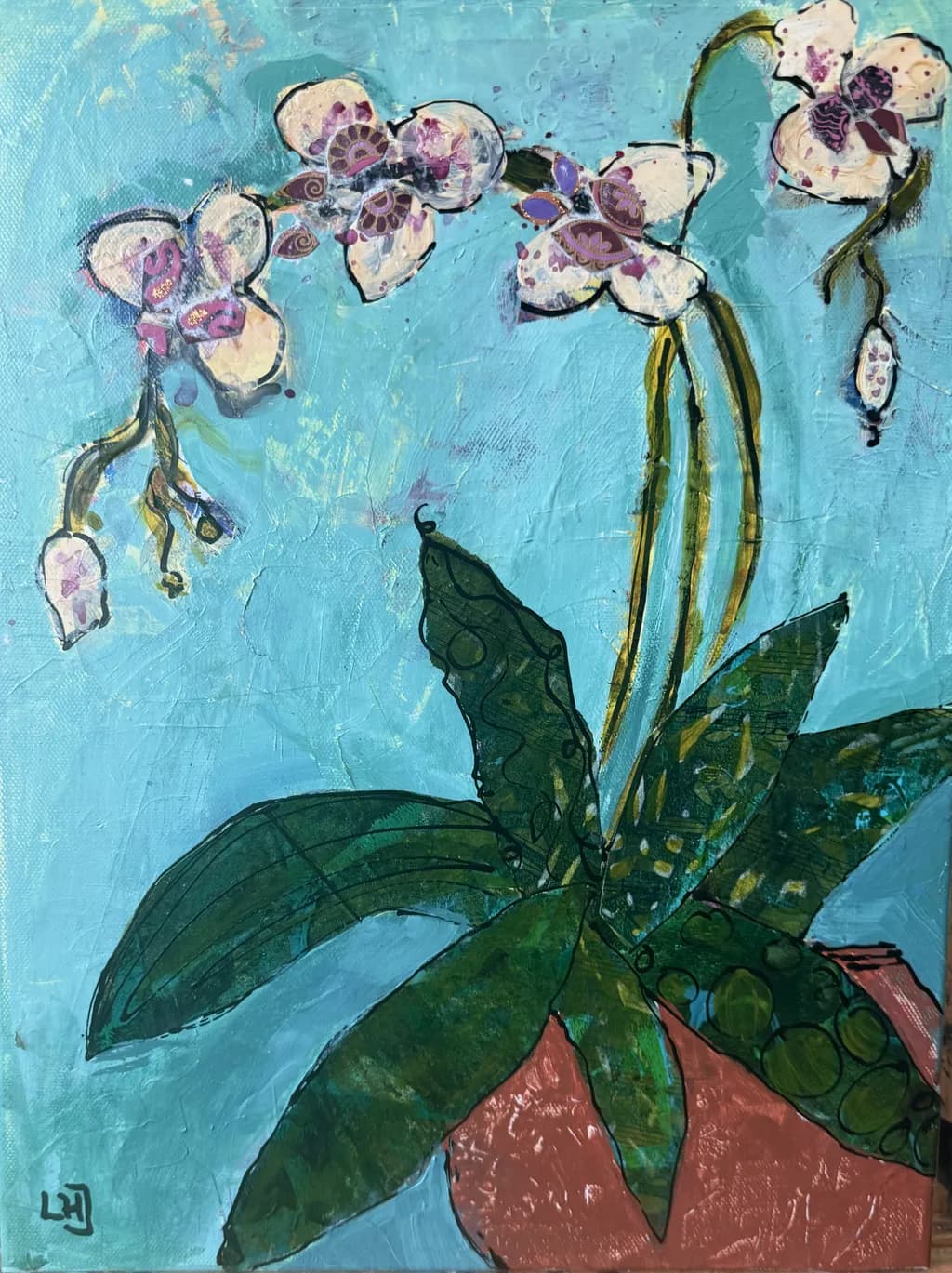 Orchids on Blue_canvas