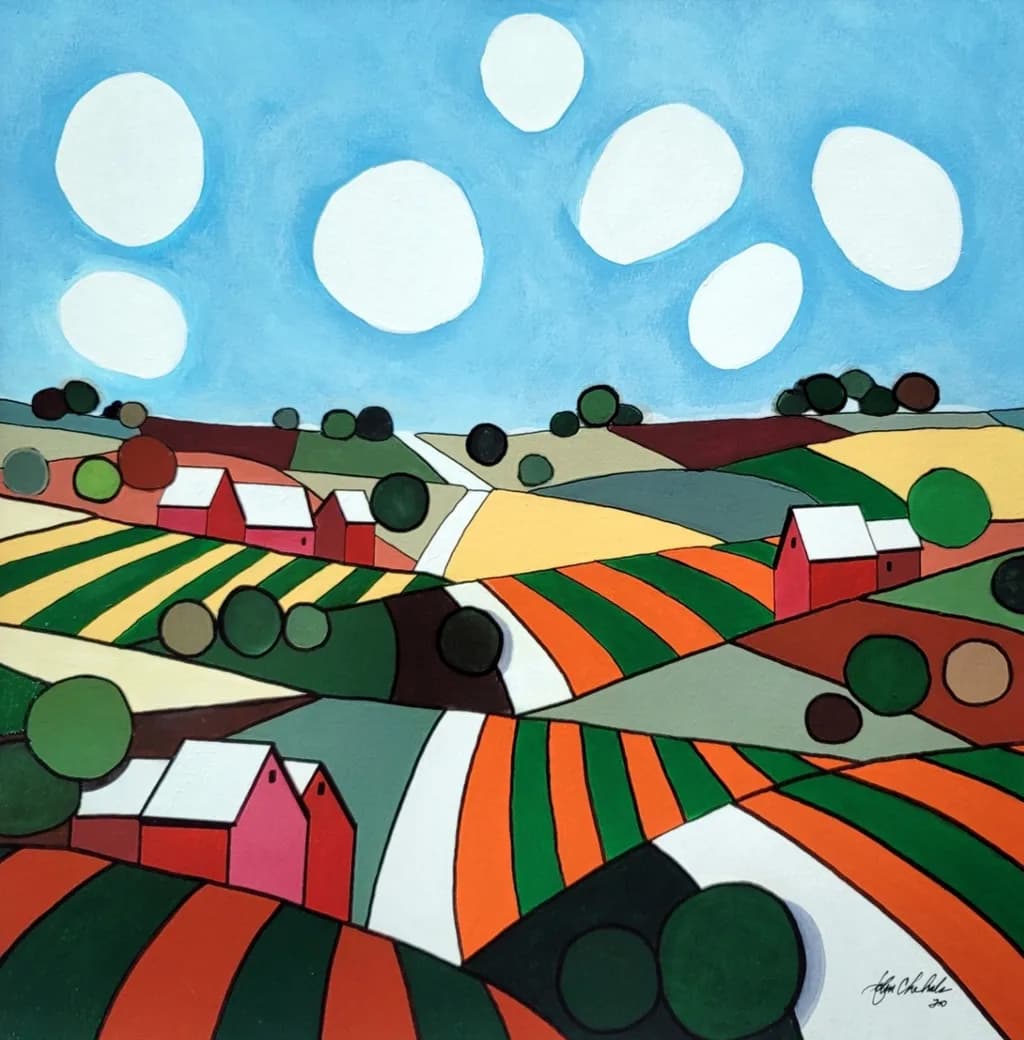 Vibrant Fields Under a Dreamy Sky: An Abstract Landscape Journey