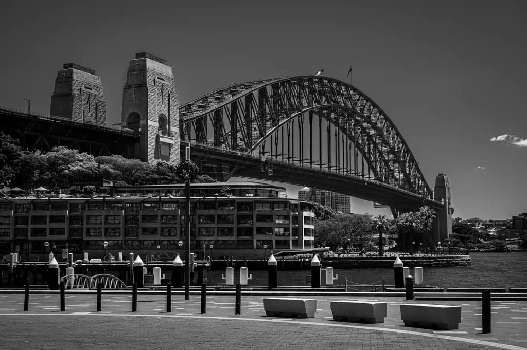 Sydney Harbour Bridge in Monochrome: Architectural Landscape Art